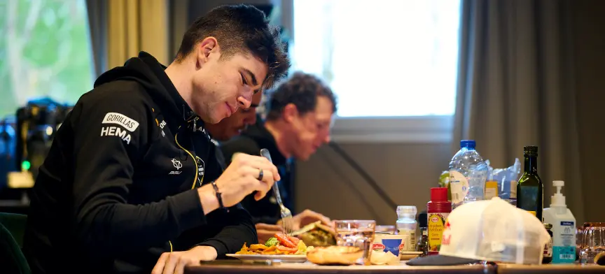Wout van Aert enjoying his breakfast before Paris Roubaix