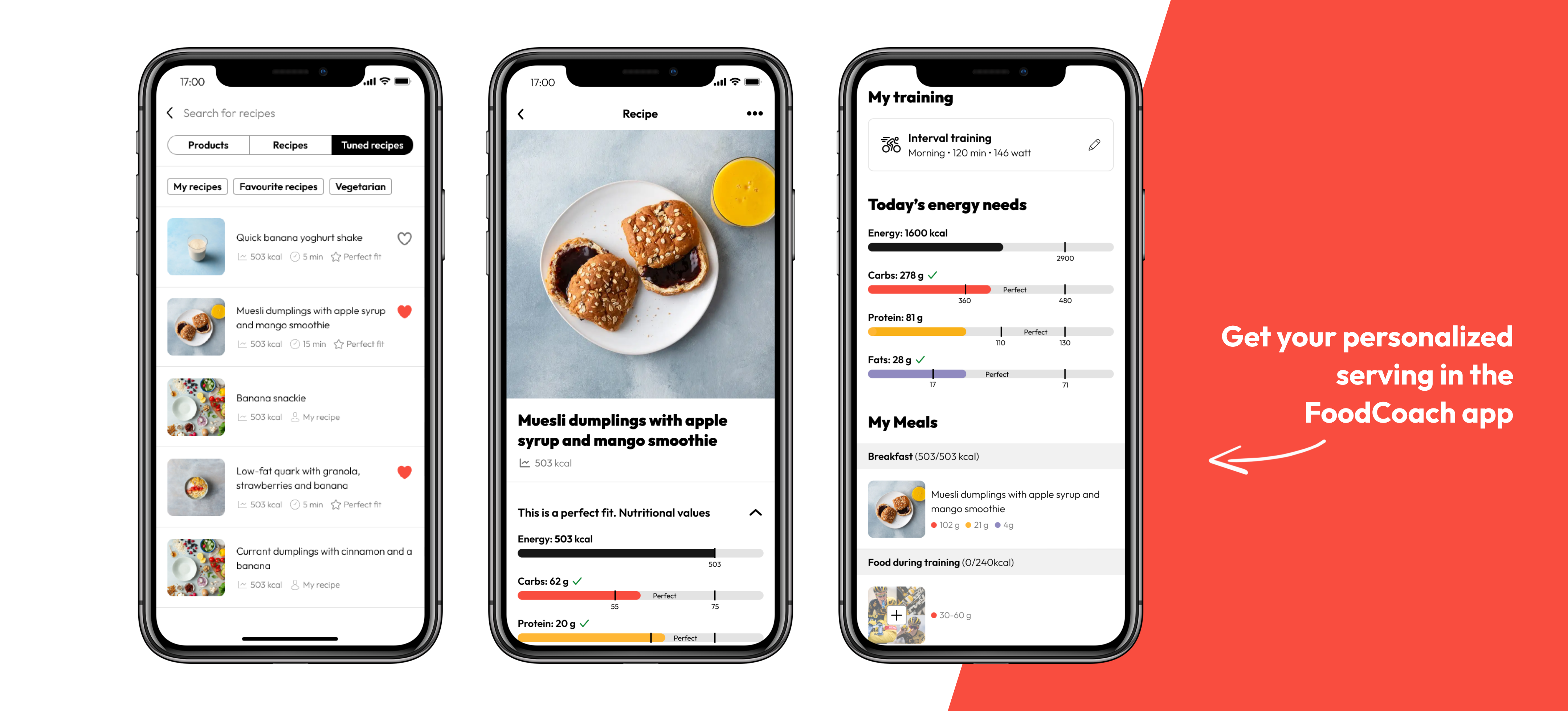 Example of The Athlete's FoodCoach app